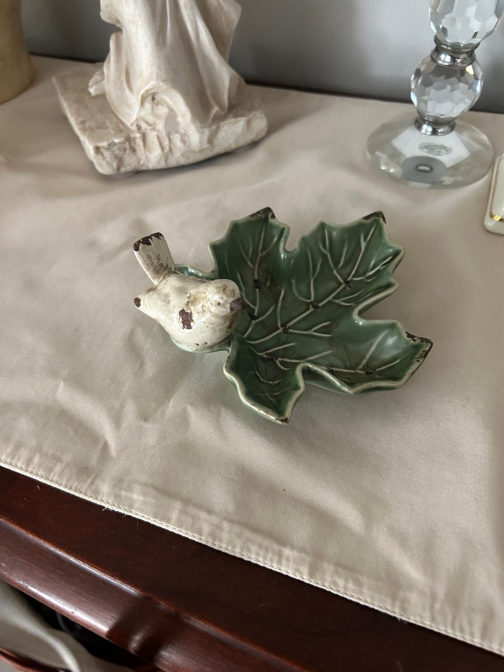 Beautiful Cream bird Creative Co-Op Green Leaf Dish